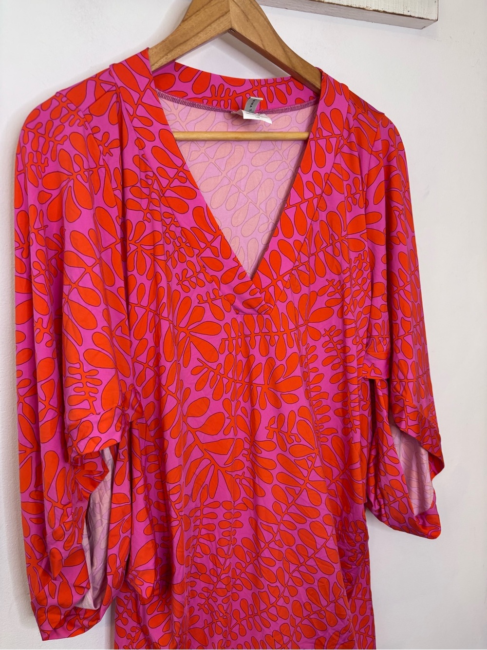 Trina Turk Trellis Pink and Coral Printed V Neck Swim Cover Up Dress - Picture 6 of 9